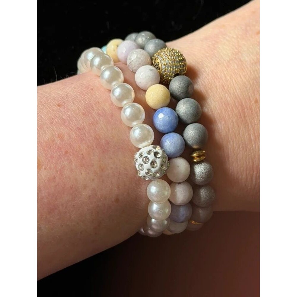 Rustic Cuff Beaded Stretch Bracelet Set of 3, Stack
